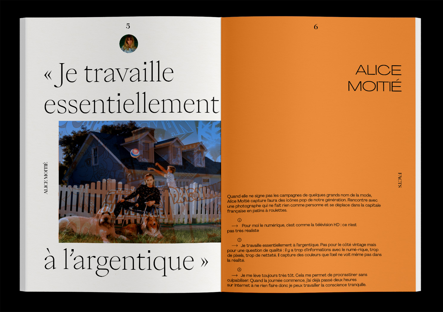 double page d'ouverture orange de la photographe alice moitié