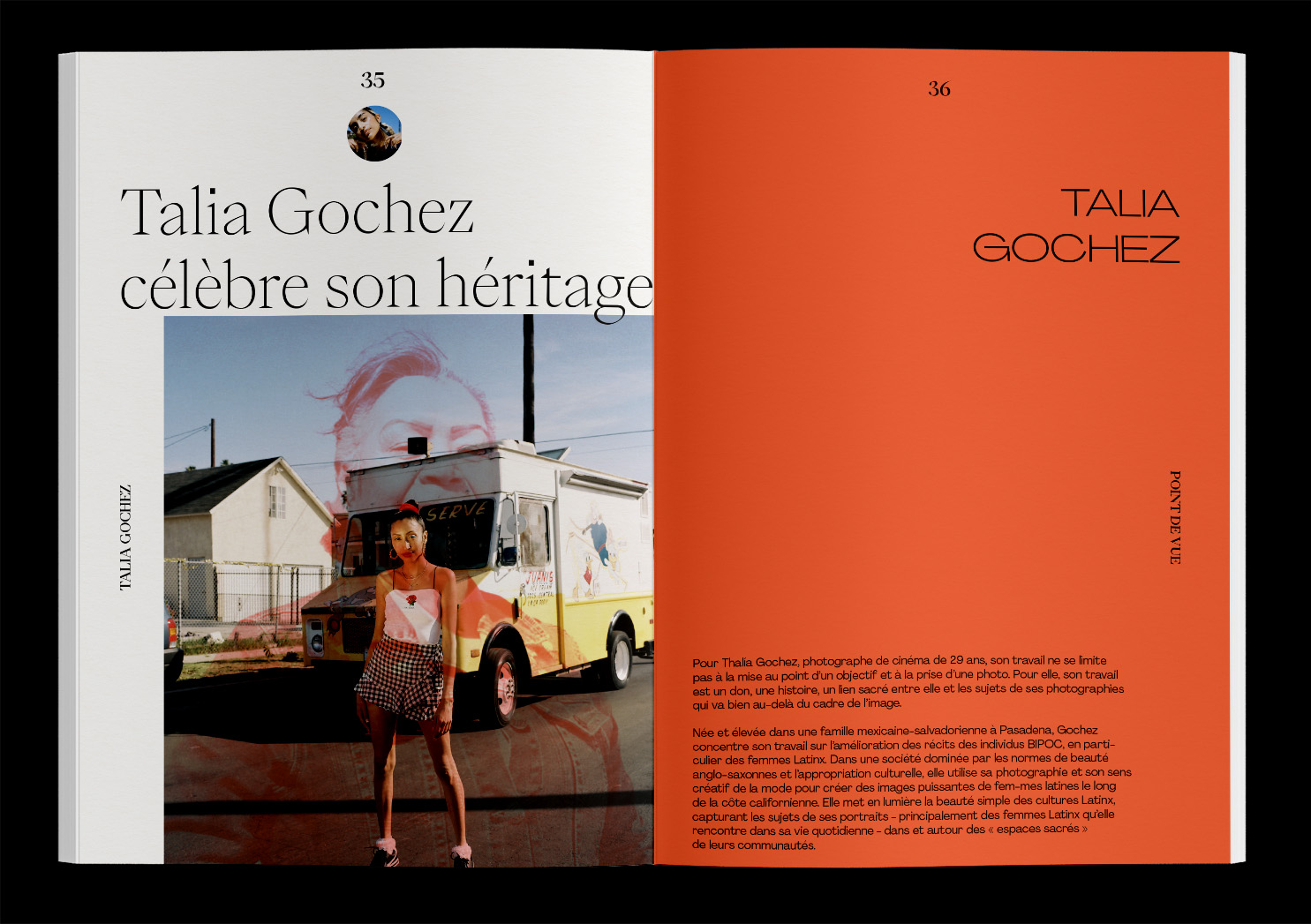 double page d'ouverture rouge de la photographe talia gochez